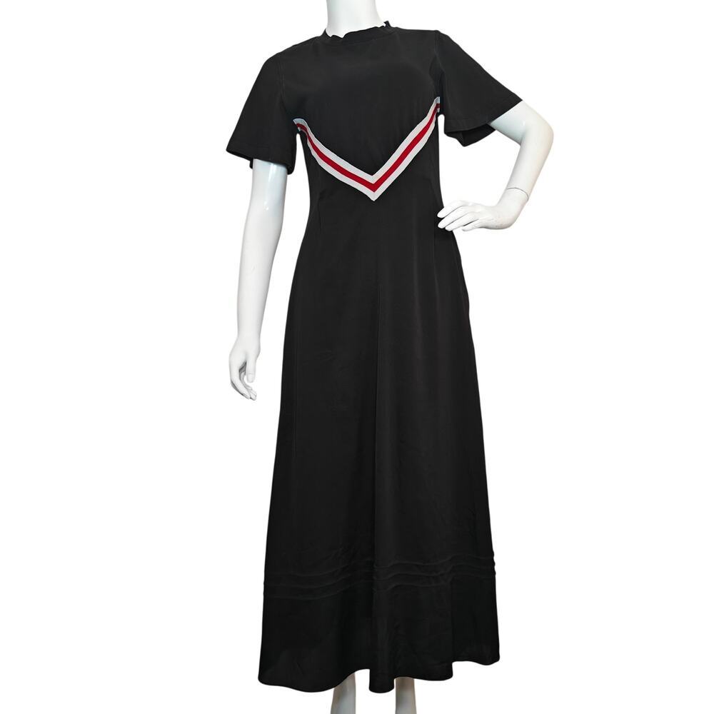 SJYP Black Maxi Dress Red White Chevron Trim Short Sleeve Midi Maxi Size M